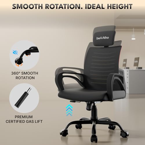 Image of beAAtho Verona Mesh High Back Ergonomic Home Office Chair with 3-Years Limited Warranty by beAAtho, Tilting & Height Adjustable Mechanism, Heavy Duty Metal Base Ideal for Office Work & Study (Black)