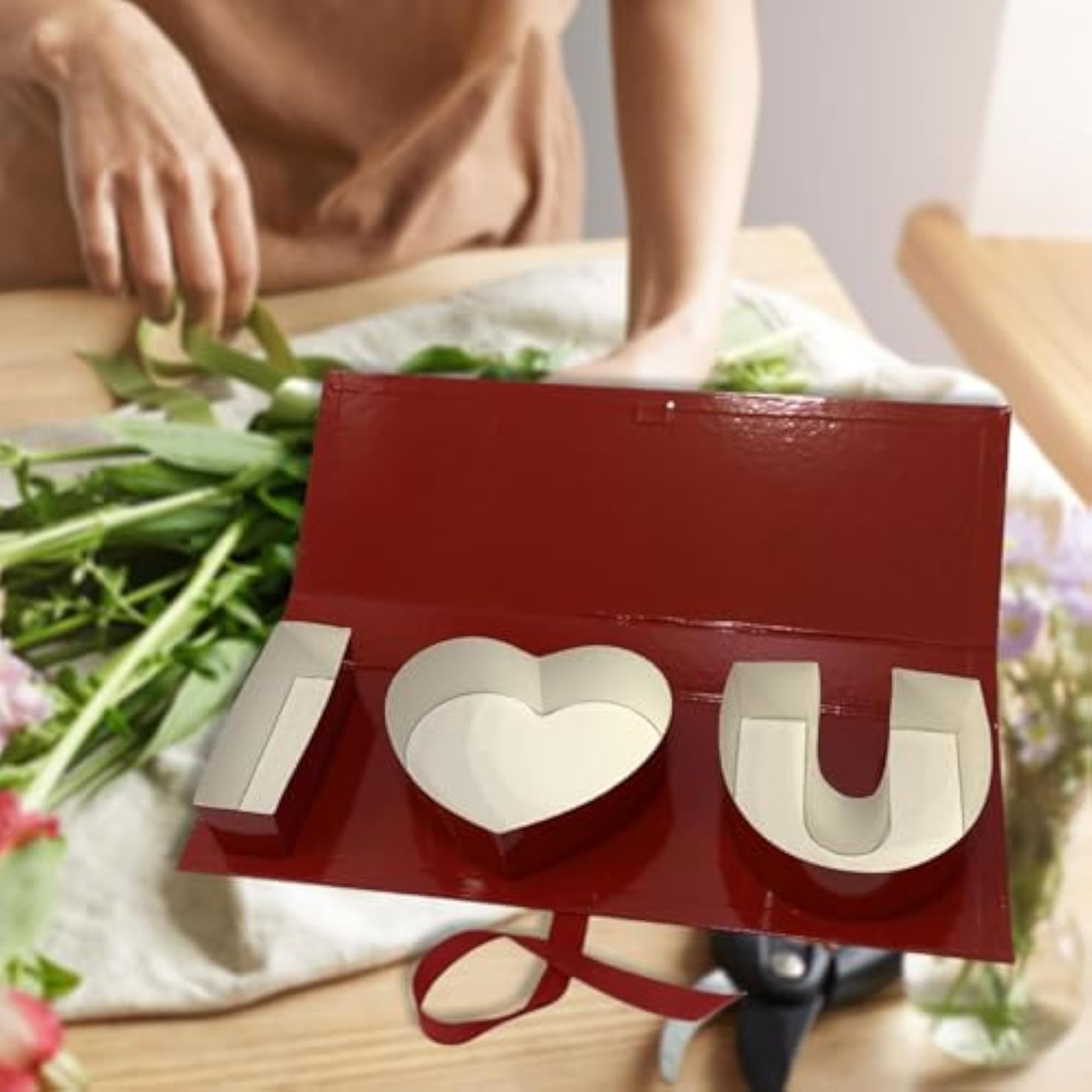 Premium Cardboard Flower Gift Box for Anniversaries, Red