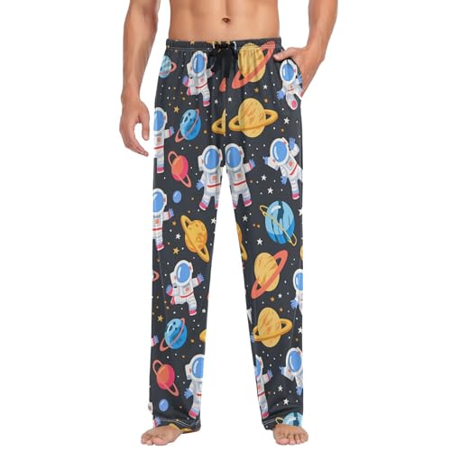 Vdsrup Men's Pajama Pants Planets Astronauts Pajama Pants for Men PJs Bottoms Drawstring Pockets Sleep Lounge Pants S3