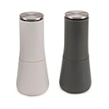 Joseph Joseph Milltop Non-Spill Salt and Pepper Mill 2-piece Set, Refillable with Ceramic Grinder, Adjustable Grinding Size, White/Dark Grey
