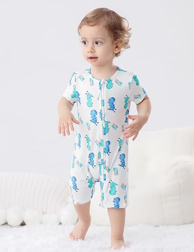 JunNeng Baby Boys 2Pack Viscose from Bamboo Romper Short Sleeve 2 Way Zipper Sleeper Summer Jumpsuit Sleep and Play3