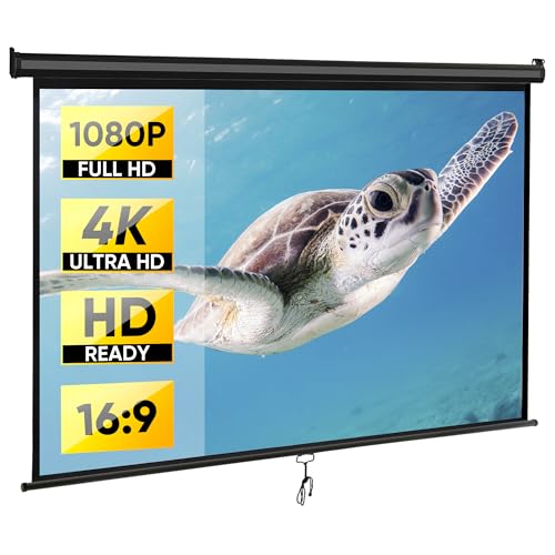 Epetlover 80 Inch 16:9 HD Projection Screen Manual Pull Down Indoor Outdoor Movie Screen, Wrinkle-Free Portable Projector Screen for Home Cinema Office Classroom, Black