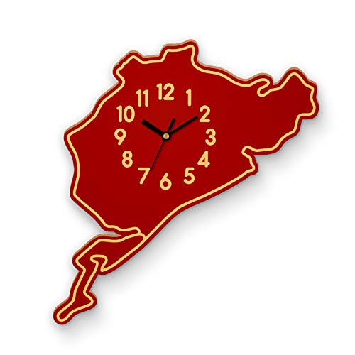 RaceTrackArt Nürburgring - Reloj de pared silencioso con diseño de carreras 3D, funciona con pilas, reloj decorativo de madera, regalo para los amantes de las carreras, color rojo Cover