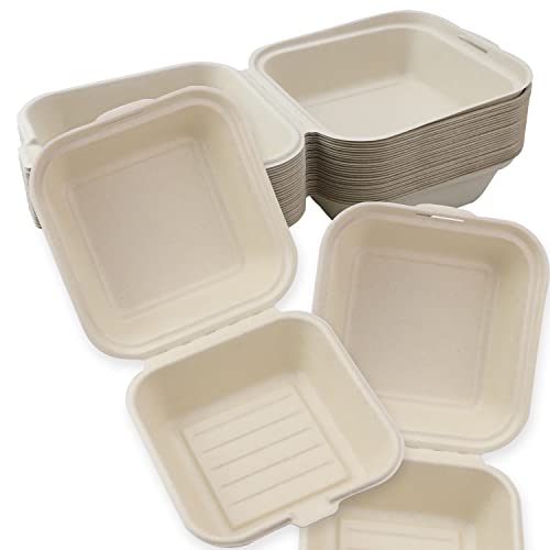 CZWESTC 30 Pcs Biodegradable Clamshell To Go Boxes, Eco-Friendly Compostable Take Out Containers with Lid, Grease Proof Carryout Boxes for Restaurants, Parties, Home, Food Trucks, Meal Prep, Freezer and Microwave Safe (6 x 6)