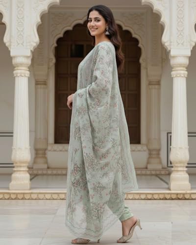 Image of KTI Women Floral Printed Cotton Suit for Women Unstitched - 2.5m Ethnic Salwar Suit Dress Material