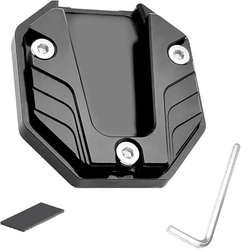 Universal Motorrad Seitenständer Verbreiterung Schwarz, CNC Alu Seitenständer Platte für Sicheren Stand, Rutschfeste Motorrad Ständer Unterlage, Robuste Rangierhilfe Motorrad Zubehör für Outdoor