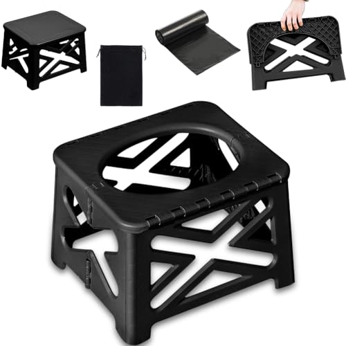 Ruioomeep Inodoro de camping, inodoro, plegable, separación móvil, con bolsas de basura, para camping, coche, pesca, capacidad de carga hasta 200 kg (negro)