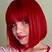 Produktbild ATAYOU® Frauen Kurze Bob Rot Haar Perücken Seidige Gerade Synthetische Perücke mit Flach Pony Cosplay Halloween Kostüm Perücke mit Perücke Bang (Rot)