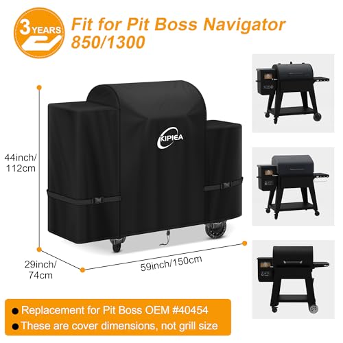 Image of Kipiea 600D Pellet Grill Cover for Pit Boss Navigator 850 /1300, Competition 1250, Waterproof BBQ Smoker Cover, UV Resistant, No Tear, No Fading