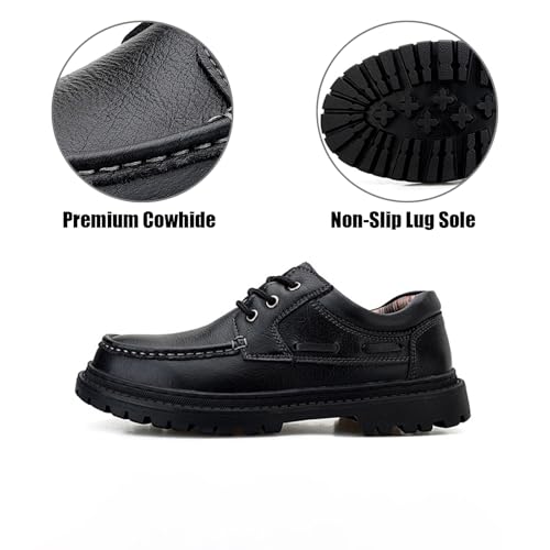 Men's Classic Leather Lug Sole Oxford Shoes Casual Round Toe Chunky Block Heel Lace Up Anti Slip Work Dress Shoes for All Seasons Daily Business Driving2