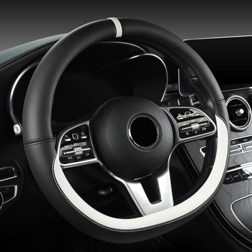 Cobear Microfiber Leather Steering Wheel Cover, Soft, Breathable and Comfortable to Touch, Protect Your Steering Wheel, 14 1/2 inch to 15 inch, Black/White, D-Type