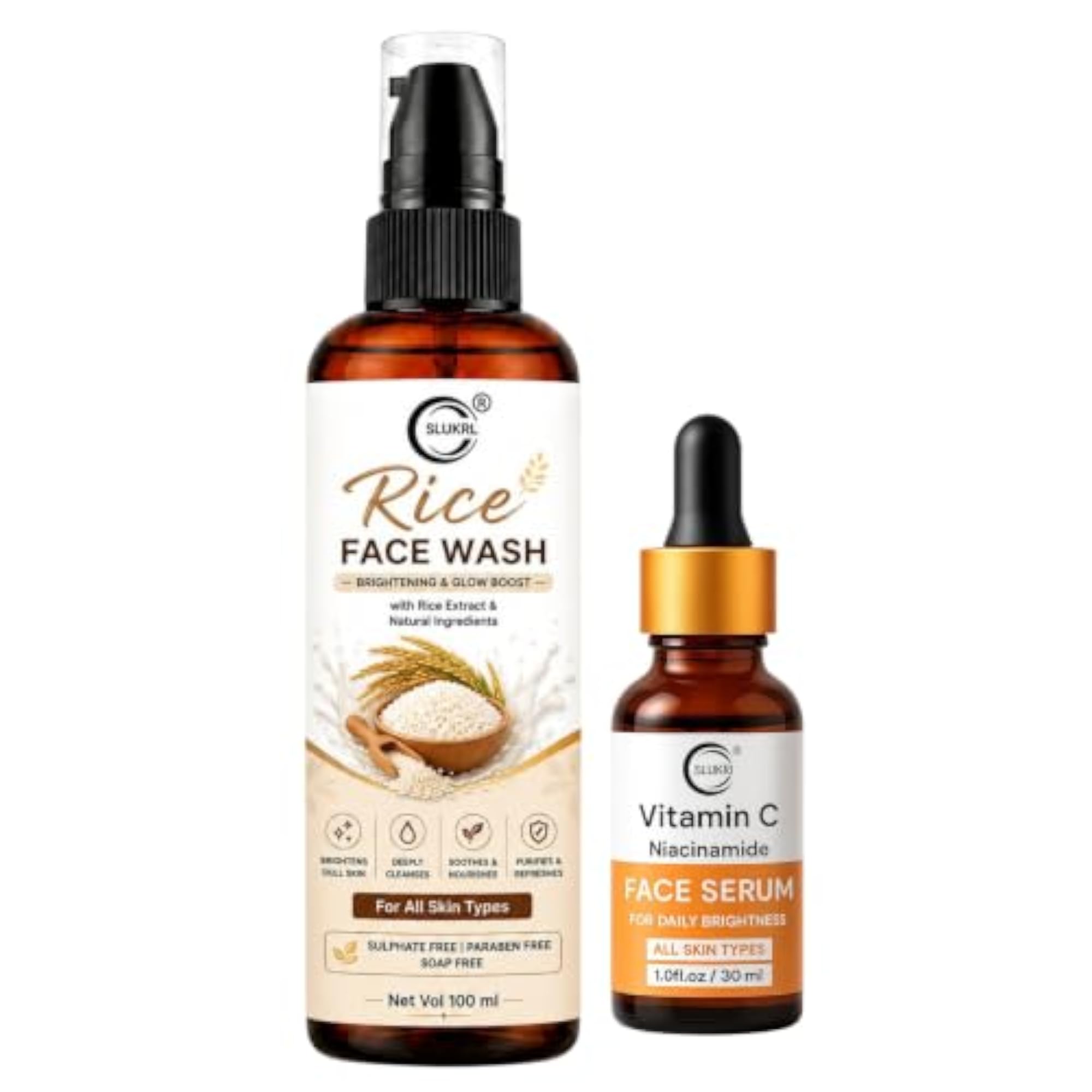Face Care Combo with Rice Face Wash & Vitamin C Serum