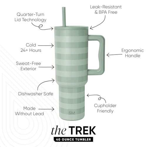 Image of Simple Modern 40 oz Trek Tumbler with Handle and Straw Lid | Cup Holder Friendly Insulated Stainless Steel Travel Mug | Eucalyptus Gingham