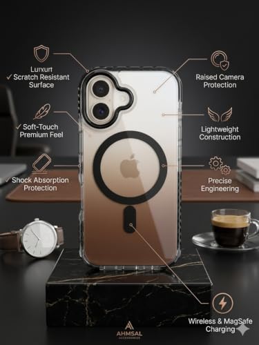 Image of Ahmsal Accessories Studio Slim Gradient Protective Cover Case Compatible with iPhone 16 - Clear & Double Shade Design, Wireless Charging Support
