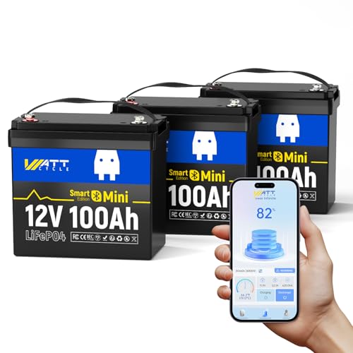 Image of WattCycle 12V 100Ah Mini LiFePO4 Battery with Bluetooth 100A BMS 3 Pack