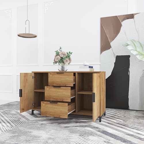 Cómoda de salón en roble oscuro de 2 puertas y 3 cajones con almacenamiento regulable 5