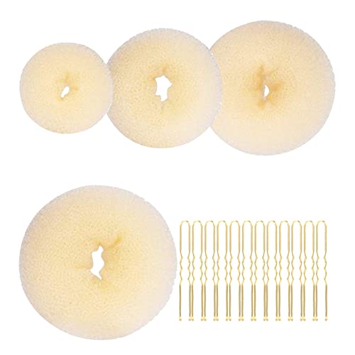 4pcs Hair Donut Hair Bun Shaper Set 4 Sizes Hair Donut Bun Ring With 20 Golden Bobby Pins Chignon Bun Maker Hair Ring Style Accessories for Dancer Ballet Girls Doughnut Bun Hair Accessories