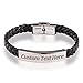GAGAFEEL Leather Classic Braided Rope Bracelet Custom Engraved Message Stainless Steel Cuff Bangle Gift for Men Women (Black)