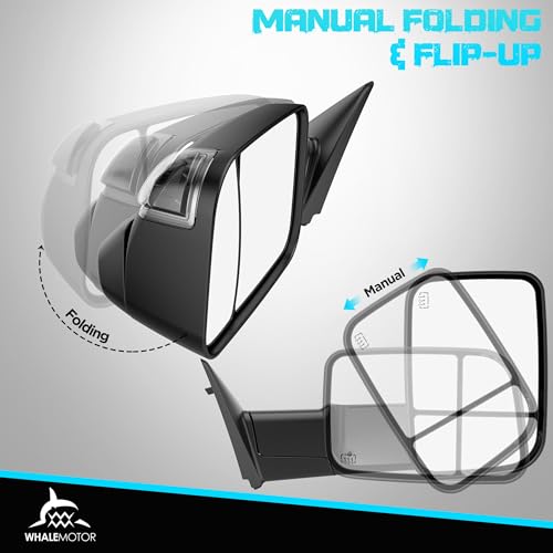 Image of Switchback Signal Tow Mirrors Compatible with Dodge Ram 1500(2009-2018) 2500 3500(2010-2018), Power Heated Flip Up Extended Trailer Towing Side Mirrors w /Puddle Light, Smoked Lens Black Housing