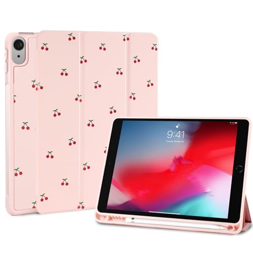 Fycyko Case for iPad Air 11 Inch M3 (2025)/M2 (2024),iPad Air 5th/4th Generation(2022/2020)-Pink Coquette Cherry Design with Pencil Holder Shockproof Flexible TPU Protective Cover for iPad 10.9 Inch