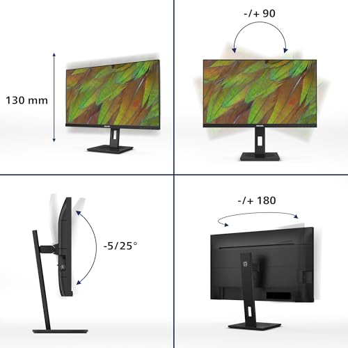 Philips 27B1U3900 - Monitor Ultra HD da 27 pollici, altezza regolabile, altoparlanti, Adaptive Sync (3840x2160, 60 Hz, 2x HDMI 2.0, 1x DisplayPort 1.4, 1x USB-C (90 W PD), RJ45, Hub USB) nero - Monitor - Immagine 4