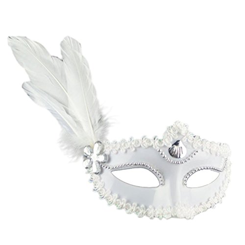Amosfun Máscara facial feminina de Halloween, fantasia de Halloween, festa de máscaras, penas, másca