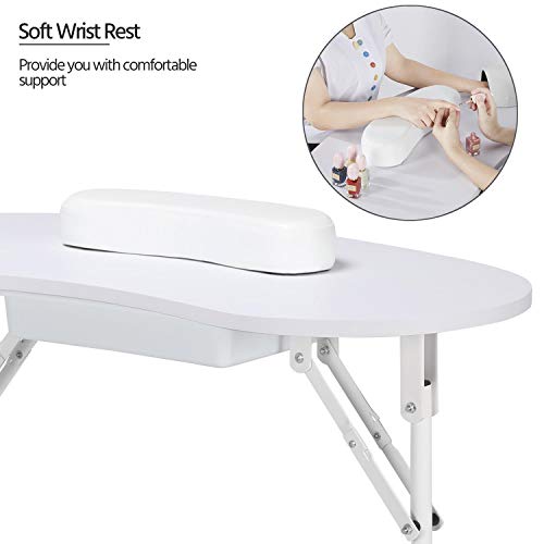 Yaheetech Folding Manicure Table Movable Nail Beautician Desk Workstation With Smooth Drawer/Water-Proof Carry Bag/Lockable Wheels For Nail Groomer- White #TOP16