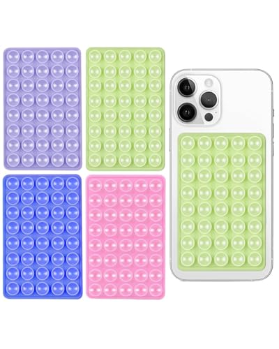 HUVZOR 4Pcs Soportes de Silicona con Ventosa para teléfono, Soporte de teléfono Antideslizante, Soporte de Espejo móvil para Selfies y Videos de Tiktok, Verde/Rosa/Morado/Azul
