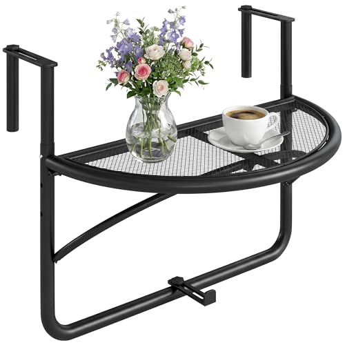 Outsunny Mesa Colgante de Balcón Semicircular 60x47x50 cm Ajustable en Altura Simple y Conveniente para Barandilla de Balcón Terraza Patio
