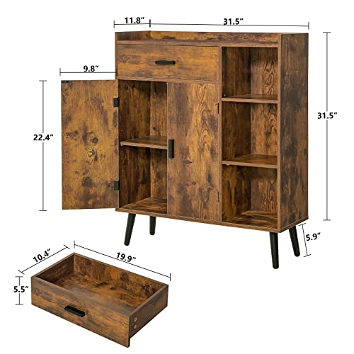 Usikey Mid Century Storage Cabinet With 1 Drawer 2 Doors 3 Shelves, Free Standing Cupboard With 4 Legs, Accent Side Cabinet, Wooden Sideboard Storage Organizer For Bedroom, Home Office, Rustic Brown #TOP1