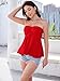 DYLH Red Strapless Tops for Women Sweetheart Neckline Flowy Long Tube Pima Cotton Ruffle Hem Summer Going Out Cute Trendy Beach Vacation Bandeau