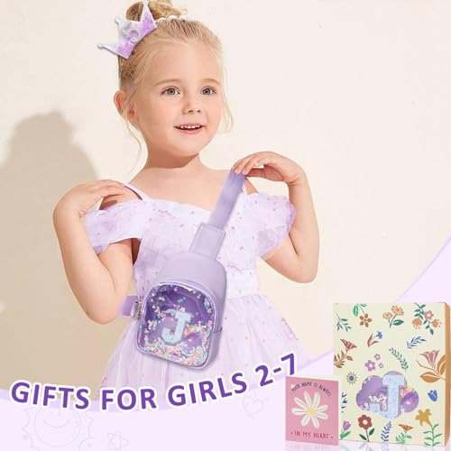 Image of COSHAYSOO Purple Flower Girl Gifts 3-5 4-6 5-7 Toddler Girls Purse Kids Sling Bag Crossbody, Fashion Unique Personalized Christmas Halloween Thanksgiving Day Present Ideas Monogram Initial Letter J