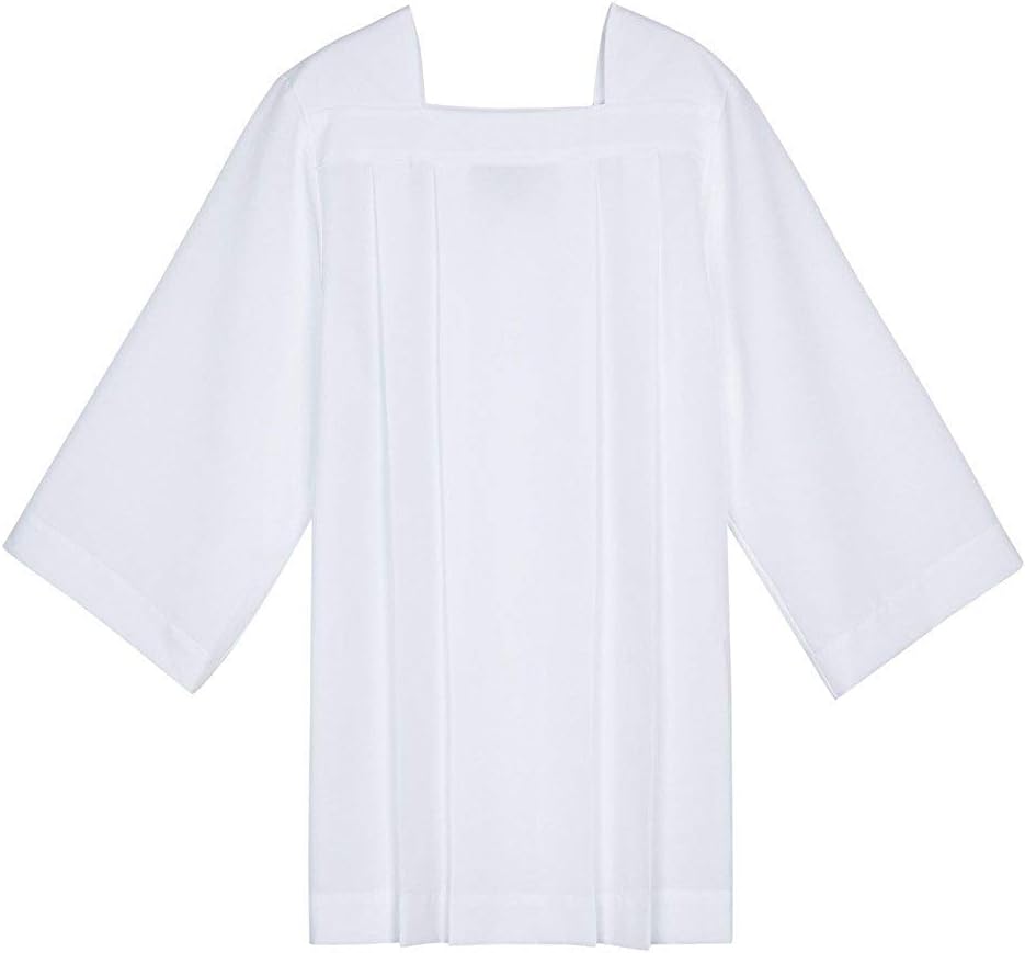 IvyRobes White Surplice for Clergy Men Square Neck Surplice Choir Baptism Costume for Church Altar Server Vestments