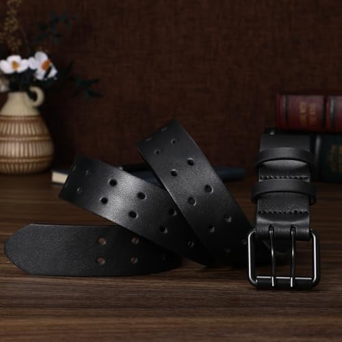 Image of XZQTIVE Men's Double Prong Leather Casual Jeans Belt, Heavy Duty Double Pin Buckle Belt for Work, Business and Daily Wear