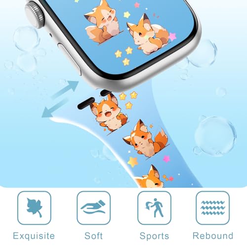 Image of Slim Cute Cartoon Band Printed Compatible with Apple Watch Bands 49mm 46mm 45mm 44mm 42mm 41mm 40mm 38mm Women, Silicone Adorable Printed Fadeless Pattern Design Strap for iWatch Series 11 10 9 8 7 6 5 4 3 2 1SE FOX