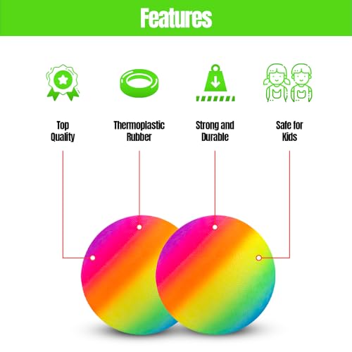 image for New Bounce Playground Balls for Kids - Set of 2 Rainbow Colored Rubber