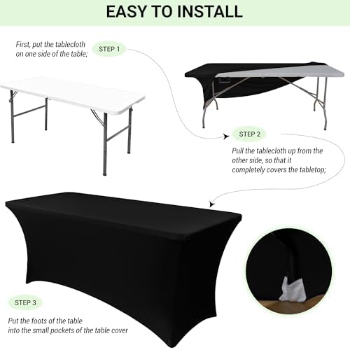 Obstal 4ft Stretch Spandex Table Cover for Folding Tables, 2 Pack, Aqua - 4
