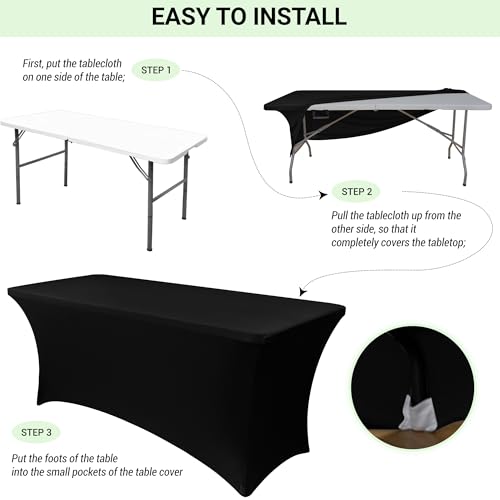 Obstal 4Ft Stretch Spandex Table Cover for Standard Folding Tables - 2 Pack Universal Rectangular Fitted Tablecloth for Party, Banquet, Events, Trade Show (Aqua, 48L x 24W x 30H Inches) #4