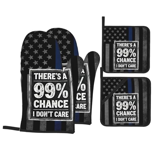 There’s A 99% Chance I Don't Care 4 Piece Kitchen Oven Mitts Pot Holders Set Heat Resistant Polyester Kitchen Accessories for Cooking and Baking8