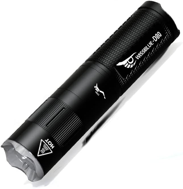 Wbwissblue D80 1800 lúmenes buceo táctico flashligh, 393.7 ft subacuático buceo luces de seguridad, linterna LED recargable paquete de caja de