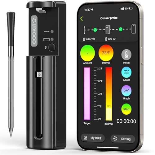 Termómetro inalámbrico para carne con Bluetooth, 240m monitoreo p...