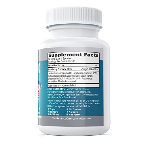 Balance One Probiotic For Kids, 2 Month Supply, Children’s Gut Health And Digestive Support, Time Release 15X More Effective, Shelf Stable, Sugar Free Kids Probiotic, 60 Easy To Swallow Tablets #TOP1