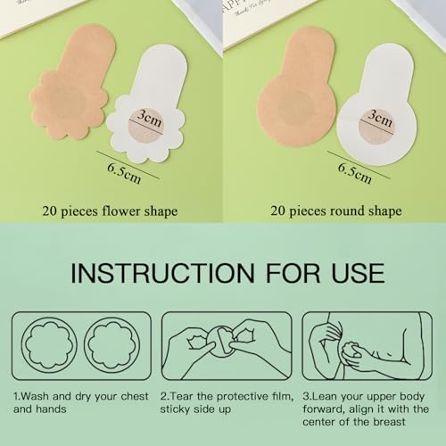 40 Pieces Disposable Pasties Nipple Covers with Lift, Invisible Nipple Petals Beige2