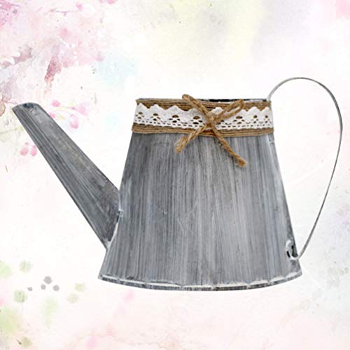 Besportble French Vintage Rustic Metal Wall Pocket Planter Flat Bucket Metal Flower Vase With Handle Hanging Wall Vase Pocket Galvanized Watering Can Shaped Grey #TOP7