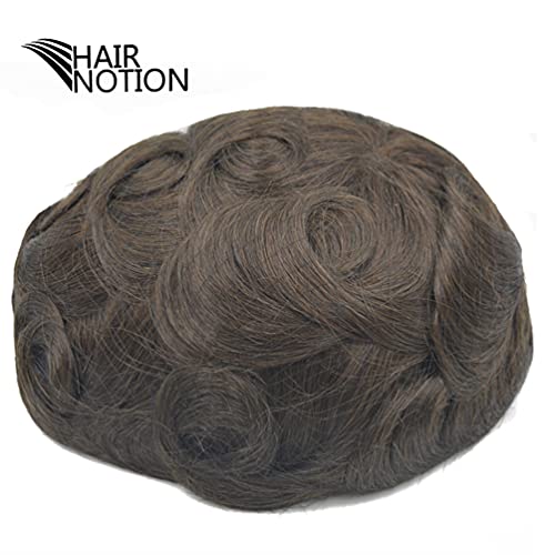 Hairnotion Invisible Mens Hair System Super Thin Skin Medium Brown 4# Human Hair Toupee Wig for Men 8x10 inch - Image 3
