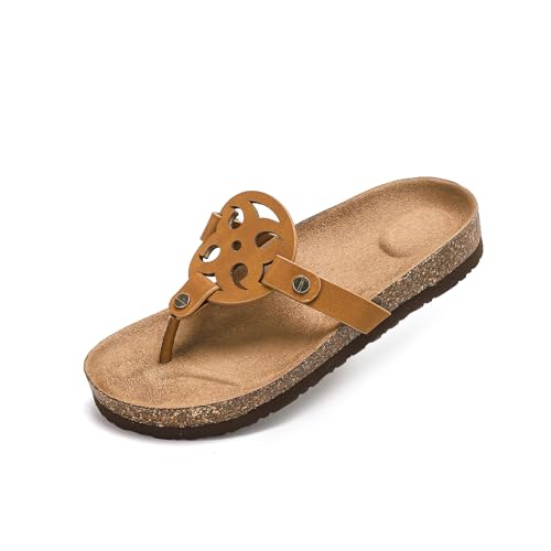 Bodantory Womens Cork Footbed Sandals with Arch Support Dressy Summer Flipflips Beach Comfy Thong Sandals — view 4