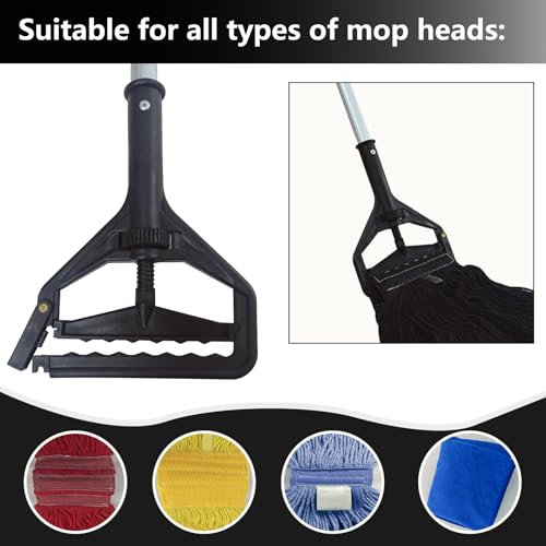 Image of 60 Inch Industrial Mop Handle 2 Pack, Heavy Duty Commercial Mop Stick, Aluminum Alloy Anti-Slip Replacement Mop Handle, Easy to Assemble Black Mop Pole for Home Commercial Industrial Cleaning (black)