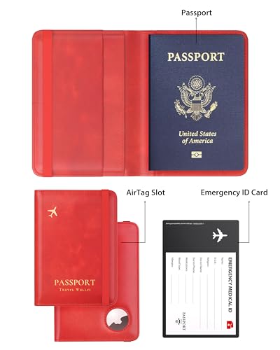Image of Stouchi AirTag Passport Holder, Red, Fashion Simple Slim Multiple