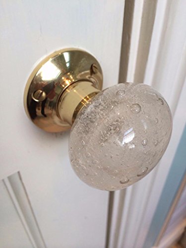 Image of Chattels Beautiful Pair of Large Contemporary/Retro Round Clear Smooth Bubble Glass Brass Mortice Door Knobs/Handles PL