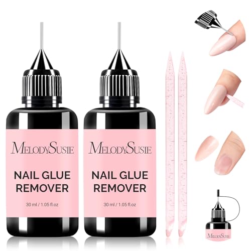 Image of MelodySusie 2PCS Nail Glue Remover for Press on Acetone Free Nail Polish Remover Multi-Functional Remover for Nails Tips Gentle Glue Remover for Gel x Nails for Home Salon 30ML